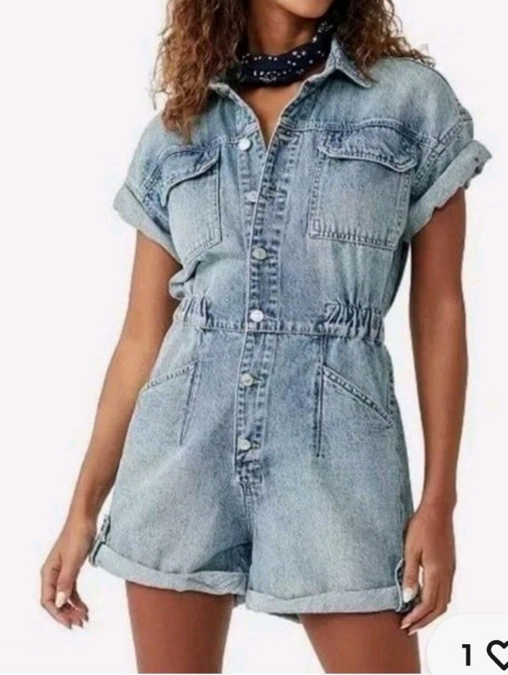 NWT Free People We The Free Marci Marrakesh Denim Romper Shortall Blue Size L
